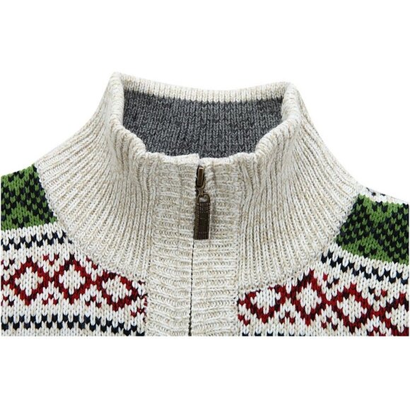 Men's Cardigan Sweaters Stand Collar Cable Thick Knitted Full Zip Sweater - Picture 3 of 7